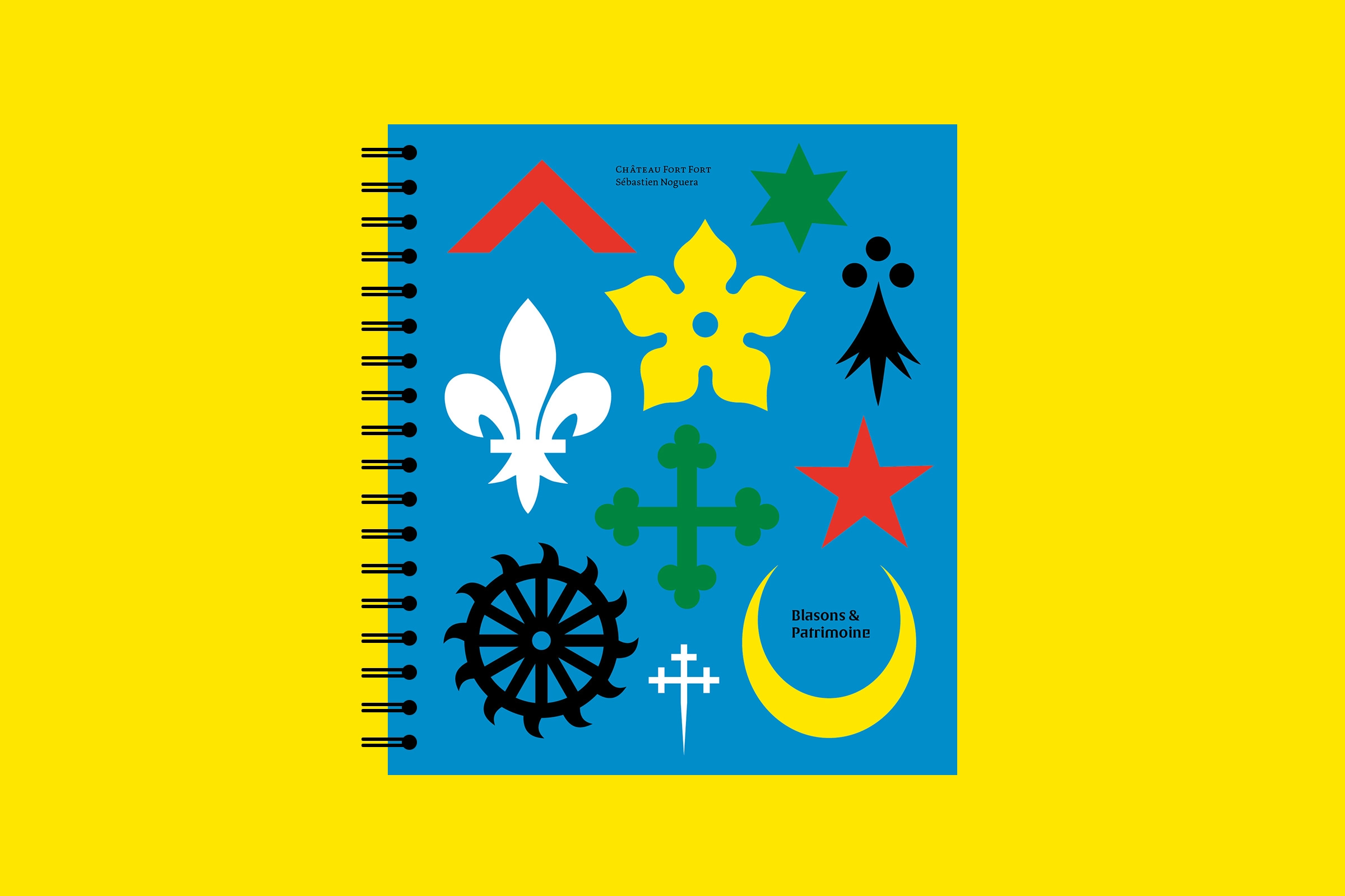 Livre compte-rendu avec reliure en spirale imprimé en quadrichromie (CMJN) des ateliers créatifs pédagogiques réalisés avec de jeunes publics de Haute-Marne sur la thématique des blasons, des symboles et de l’iconographie du patrimoine, couleurs héraldiques