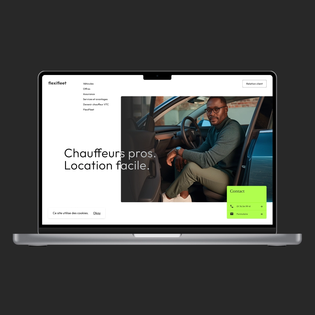 Site web, identité visuelle institutionnelle, Flexifleet, VTC, UX design, Startup