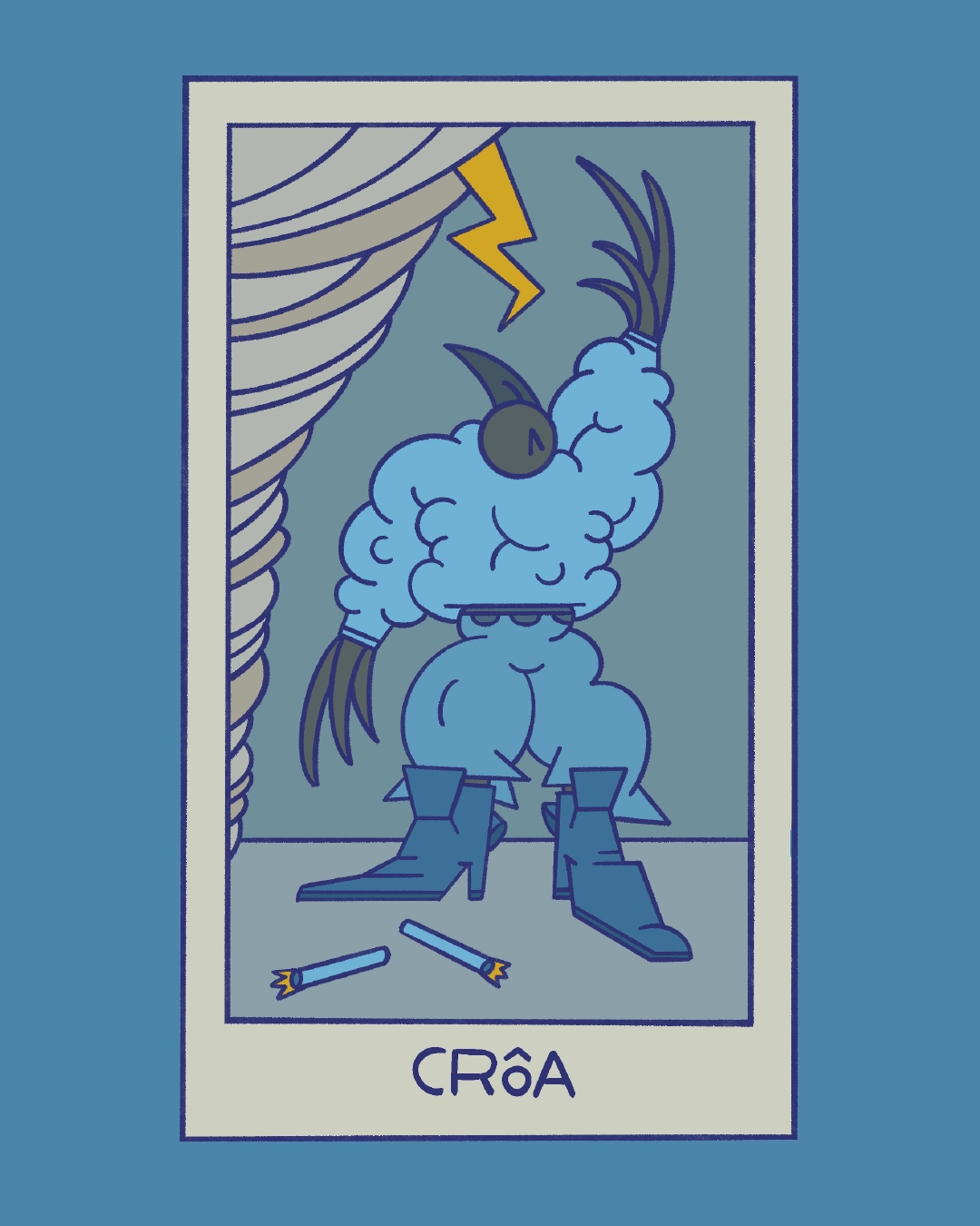 Illustration figurative et géométrique, corbeau, carte, tarot