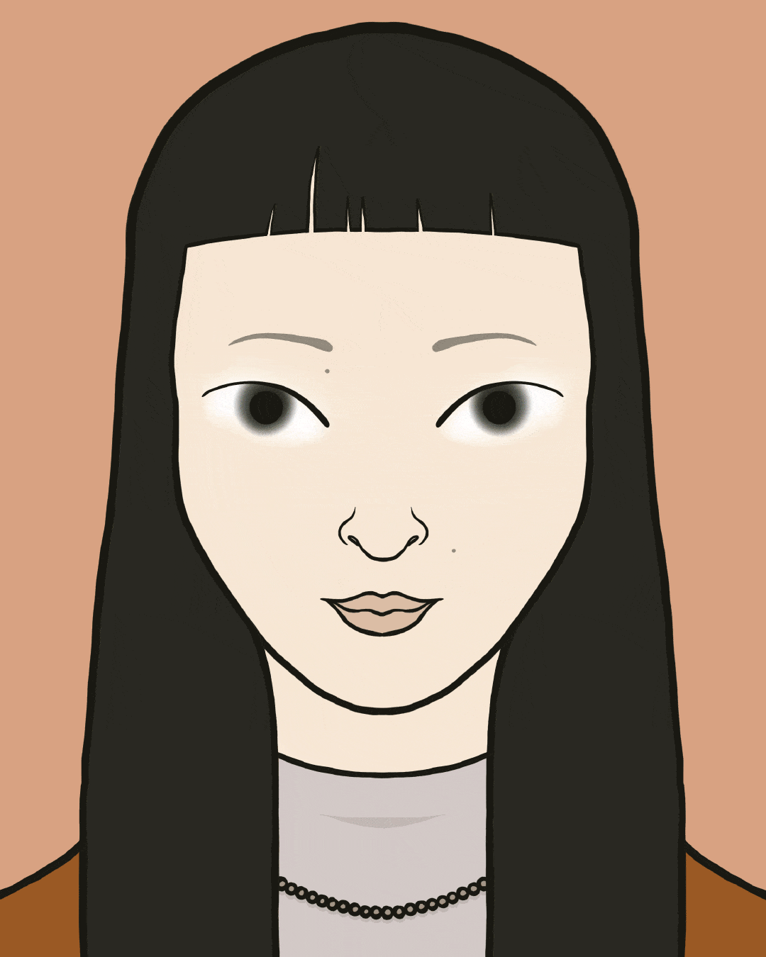 Illustration d'un portrait de face, tête de femme, maquillage