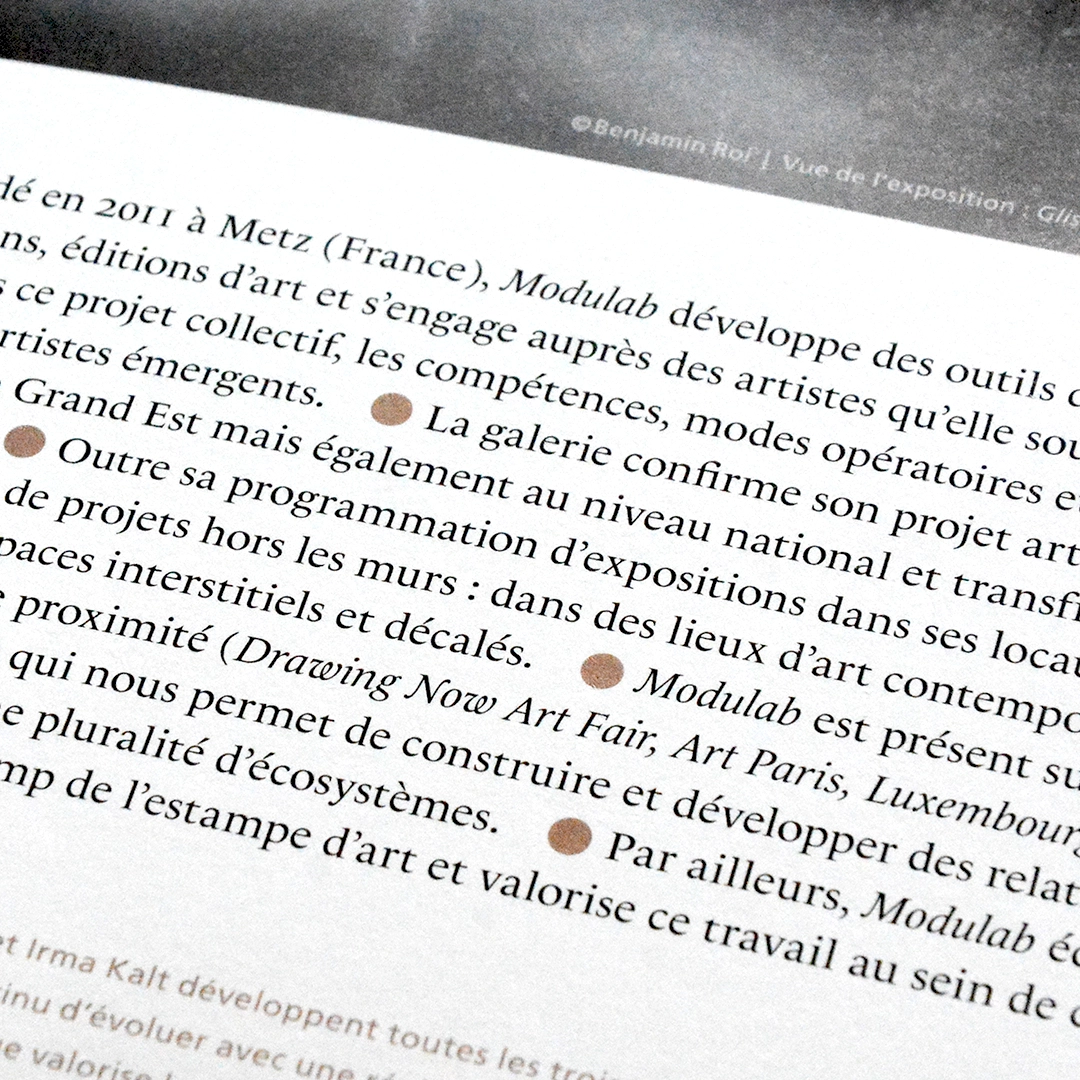 Brochure imprimée de la galerie d'art Modulab de Metz lors du salon de dessin contemporain Drawing Now de Paris