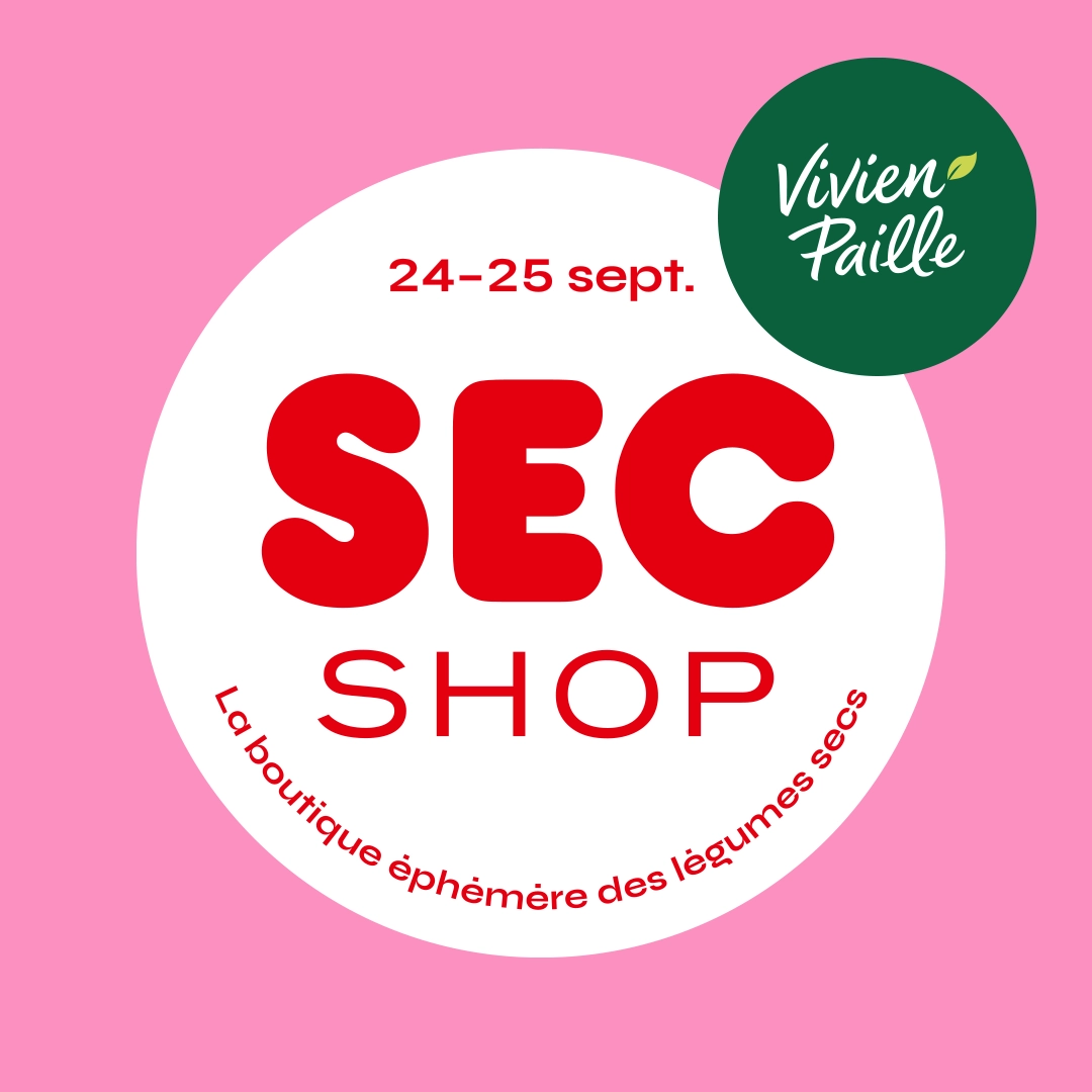 Vitrophanie et covering du logo de la boutique éphémère et énénementielle 'Sec Shop' pour la marque 'Vivien Paille', couleur rose, typographie